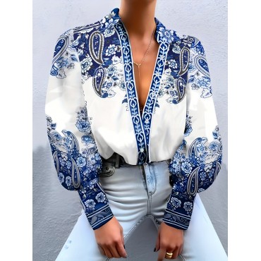 Plus Size Floral Print Blouse - Casual Lapel Long Sleeve Shirt - Polyester & Spandex Blend with Slight Stretch, Button Detail, Regular Length - Oversized Style for Going Out, All Seasons, Woven H-Fit - Middle East Collection Plus Size Floral Print Blouse - Casual Lapel Long Sleeve Shirt - Polyester & Spandex Blend with Slight Stretch, Button Detail, Regular Length - Oversized Style for Going Out, All Seasons, Woven H-Fit - Middle East Collection