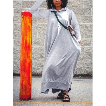 Plus Size Letter Print Pocket Dress, Casual Long Sleeve Hooded Dress For Spring & Fall, Women's Plus Size Clothing Plus Size Letter Print Pocket Dress, Casual Long Sleeve Hooded Dress For Spring & Fall, Women's Plus Size Clothing